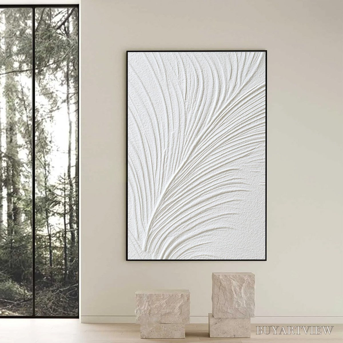 BUYARTVIEW Plume – Textured Minimalist Wabi Sabi Feather Painting - image 6