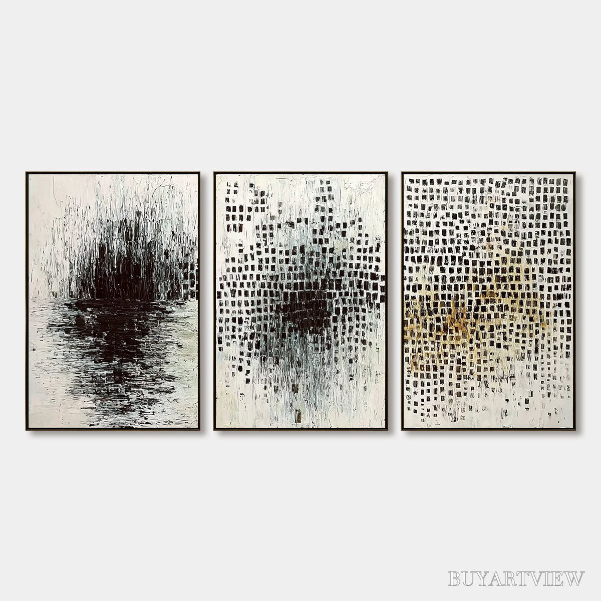 BUYARTVIEW Monochrome Metamorphosis – Wabi Sabi Textured Abstract Triptych - image 1