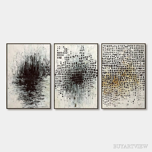 BUYARTVIEW Monochrome Metamorphosis – Wabi Sabi Textured Abstract Triptych - image 1