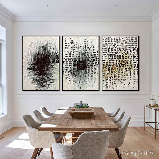 BUYARTVIEW Monochrome Metamorphosis – Wabi Sabi Textured Abstract Triptych - image 2