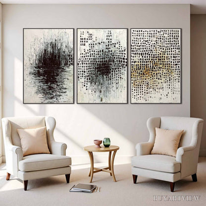 BUYARTVIEW Monochrome Metamorphosis – Wabi Sabi Textured Abstract Triptych - image 4