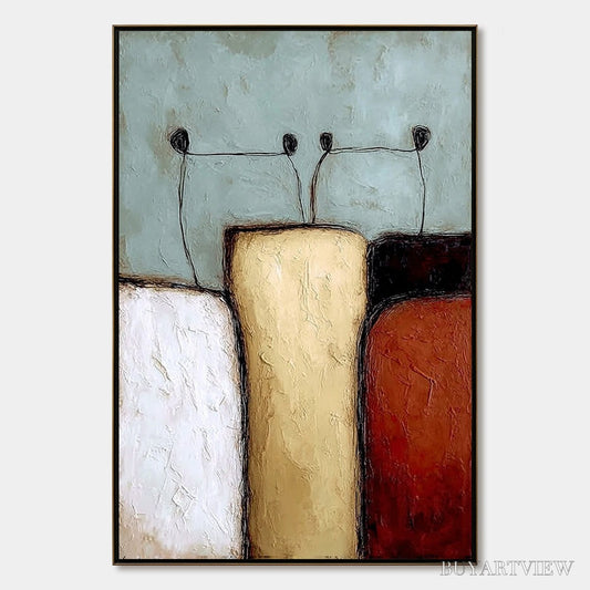BUYARTVIEW the Gathering – Textured Wabi Sabi Abstract Painting of Earthy Forms - image 1
