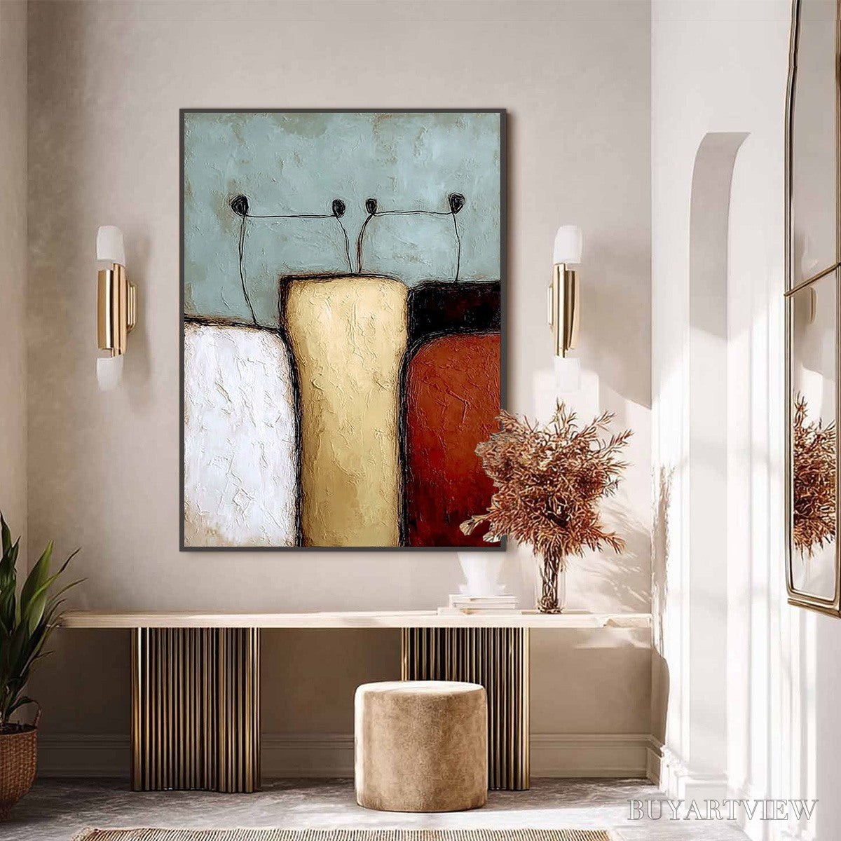 BUYARTVIEW the Gathering – Textured Wabi Sabi Abstract Painting of Earthy Forms - image 6