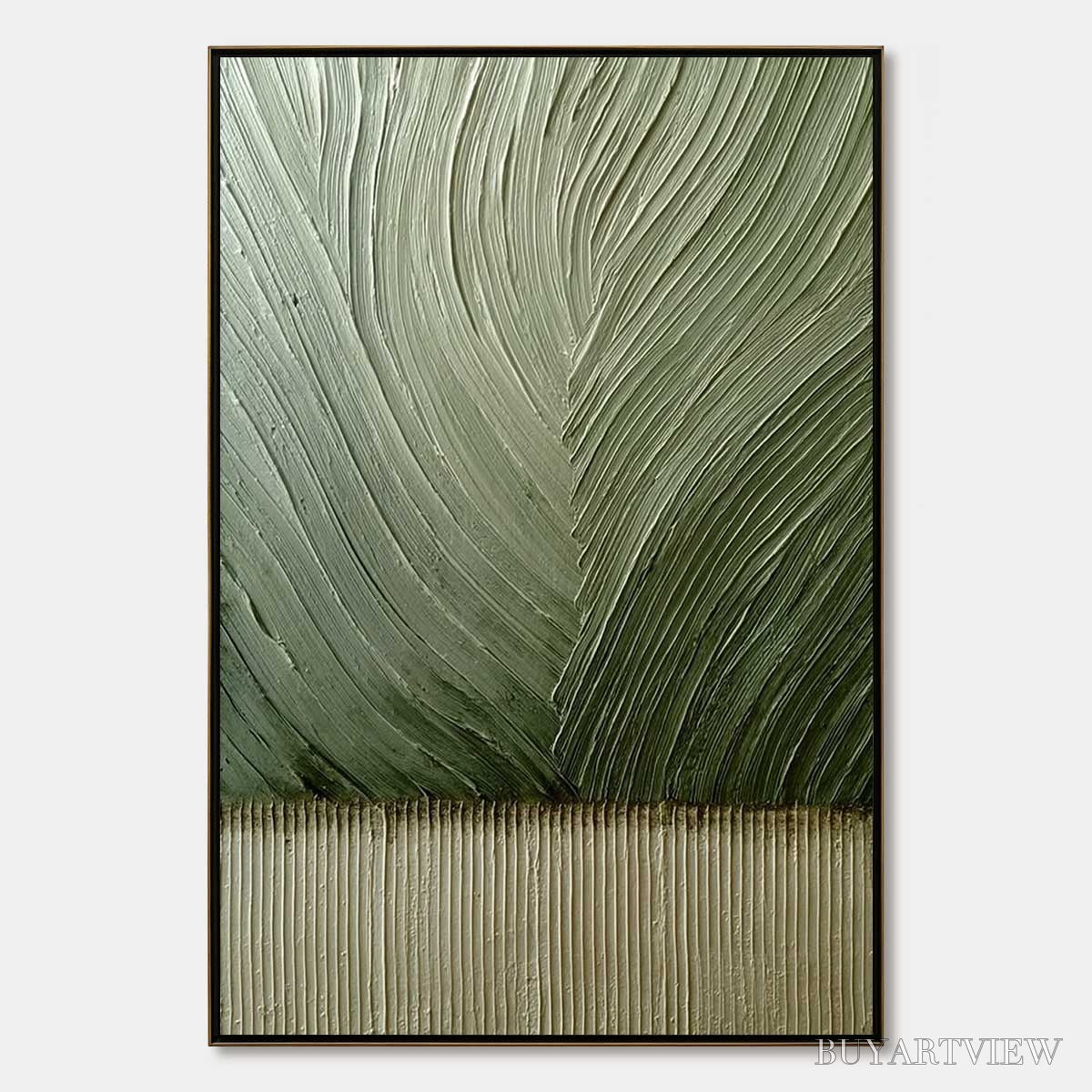 BUYARTVIEW Earthen Weave – Textured Green and Beige Wabi Sabi Abstract Painting - image 1