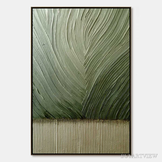 BUYARTVIEW Earthen Weave – Textured Green and Beige Wabi Sabi Abstract Painting - image 1