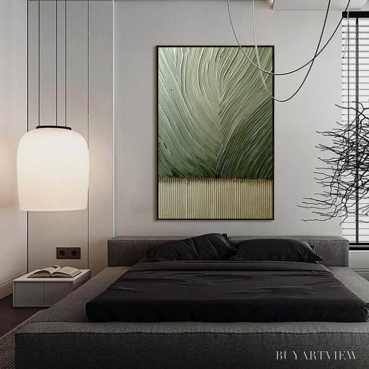 BUYARTVIEW Earthen Weave – Textured Green and Beige Wabi Sabi Abstract Painting - image 4