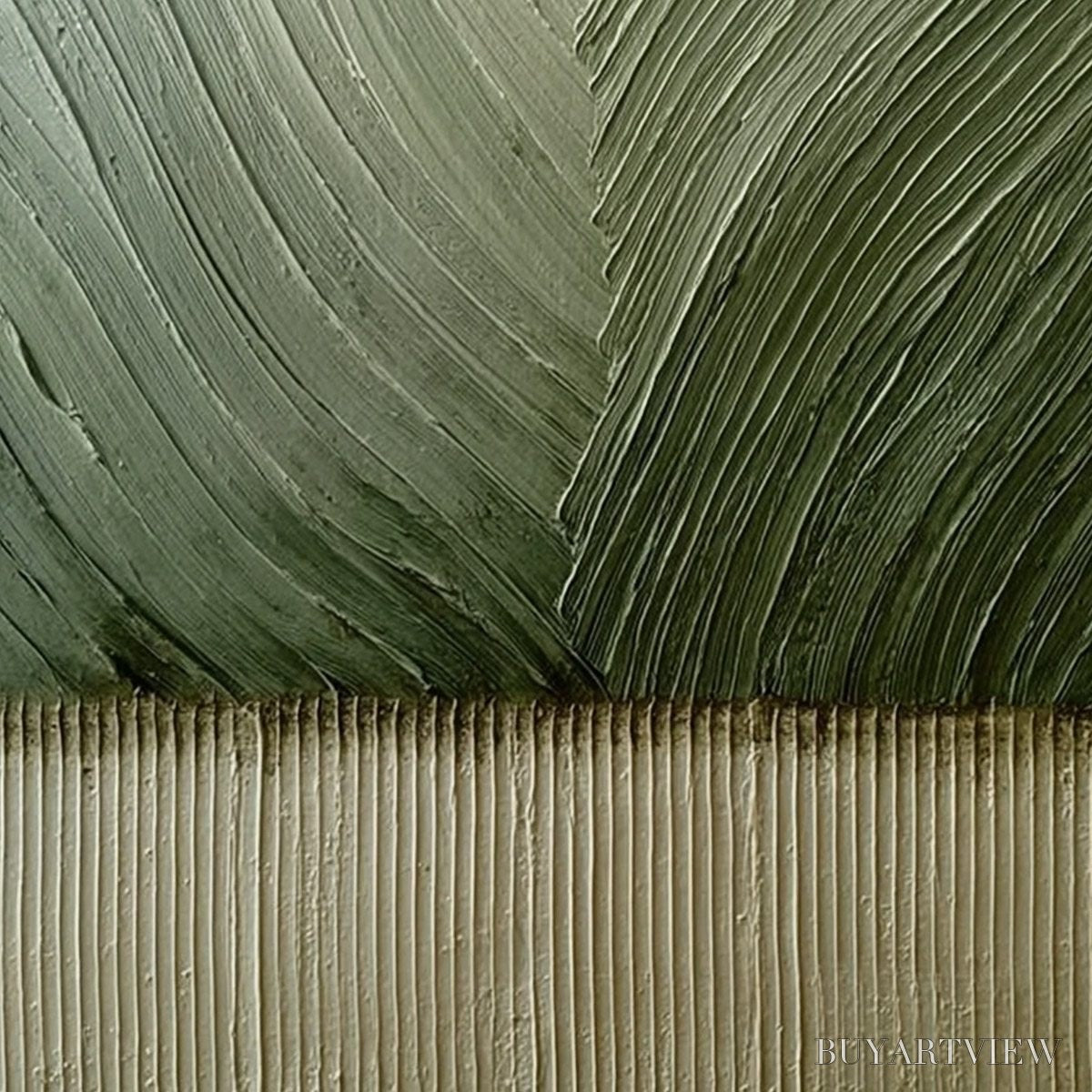 BUYARTVIEW Earthen Weave – Textured Green and Beige Wabi Sabi Abstract Painting - image 5