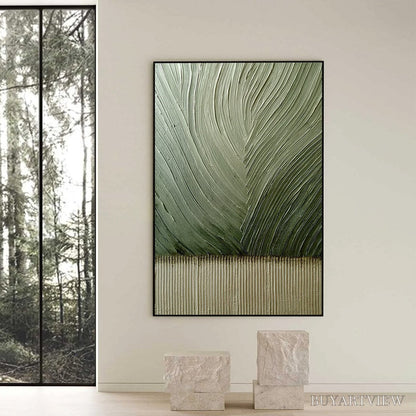 BUYARTVIEW Earthen Weave – Textured Green and Beige Wabi Sabi Abstract Painting - image 6