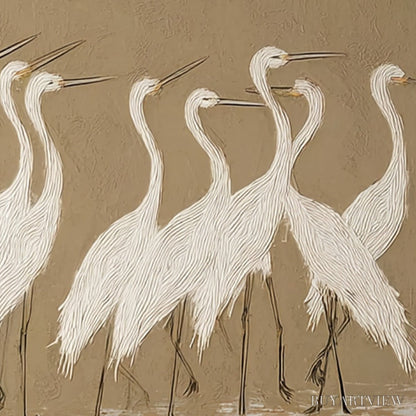 BUYARTVIEW Coastal Congregation – Textured Wabi Sabi Egret Painting on Neutral Canvas - image 3
