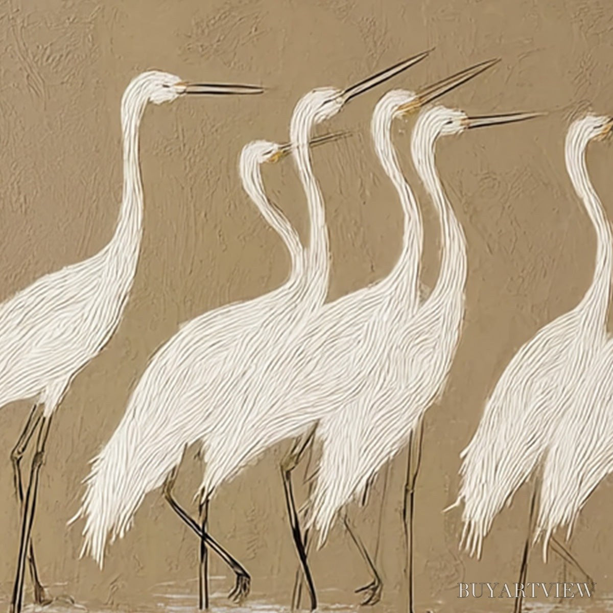 BUYARTVIEW Coastal Congregation – Textured Wabi Sabi Egret Painting on Neutral Canvas - image 5