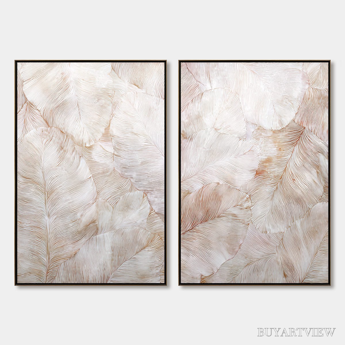 BUYARTVIEW Whispering Plumes – Textured Wabi Sabi Feather Painting Diptych - image 1