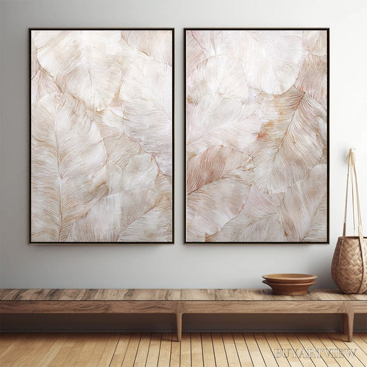 BUYARTVIEW Whispering Plumes – Textured Wabi Sabi Feather Painting Diptych - image 2