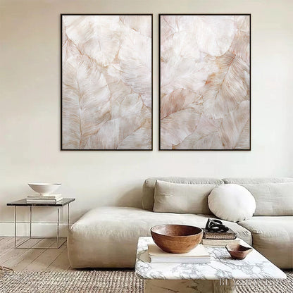 BUYARTVIEW Whispering Plumes – Textured Wabi Sabi Feather Painting Diptych - image 3