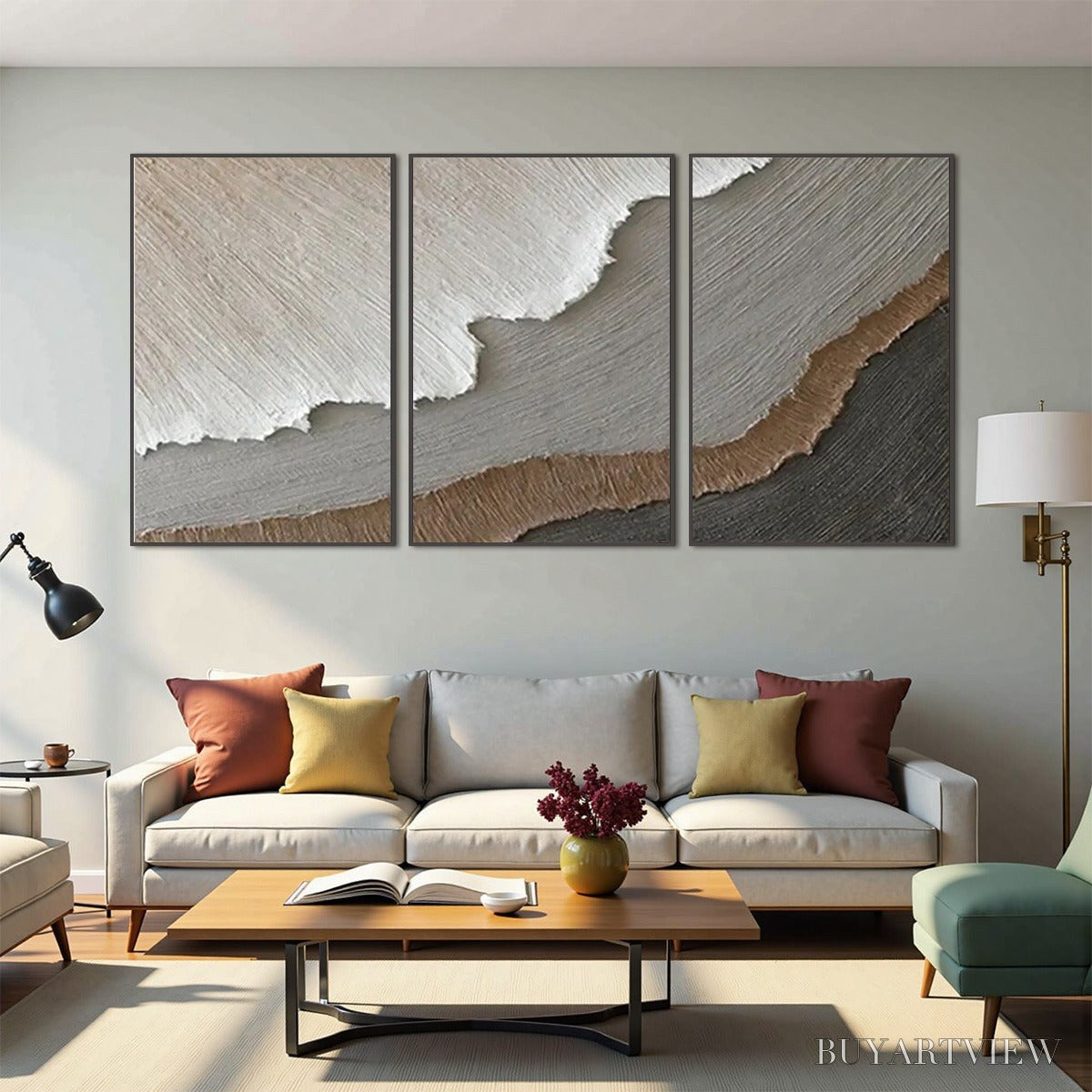 BUYARTVIEW Terra Firma – Textured Abstract Earth Tones Triptych Painting - image 4