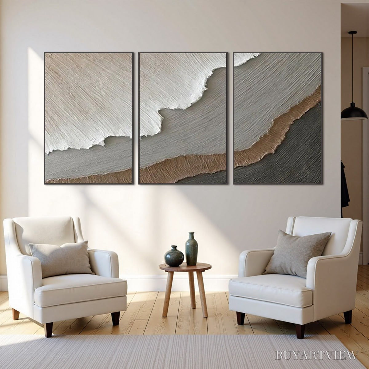 BUYARTVIEW Terra Firma – Textured Abstract Earth Tones Triptych Painting - image 5