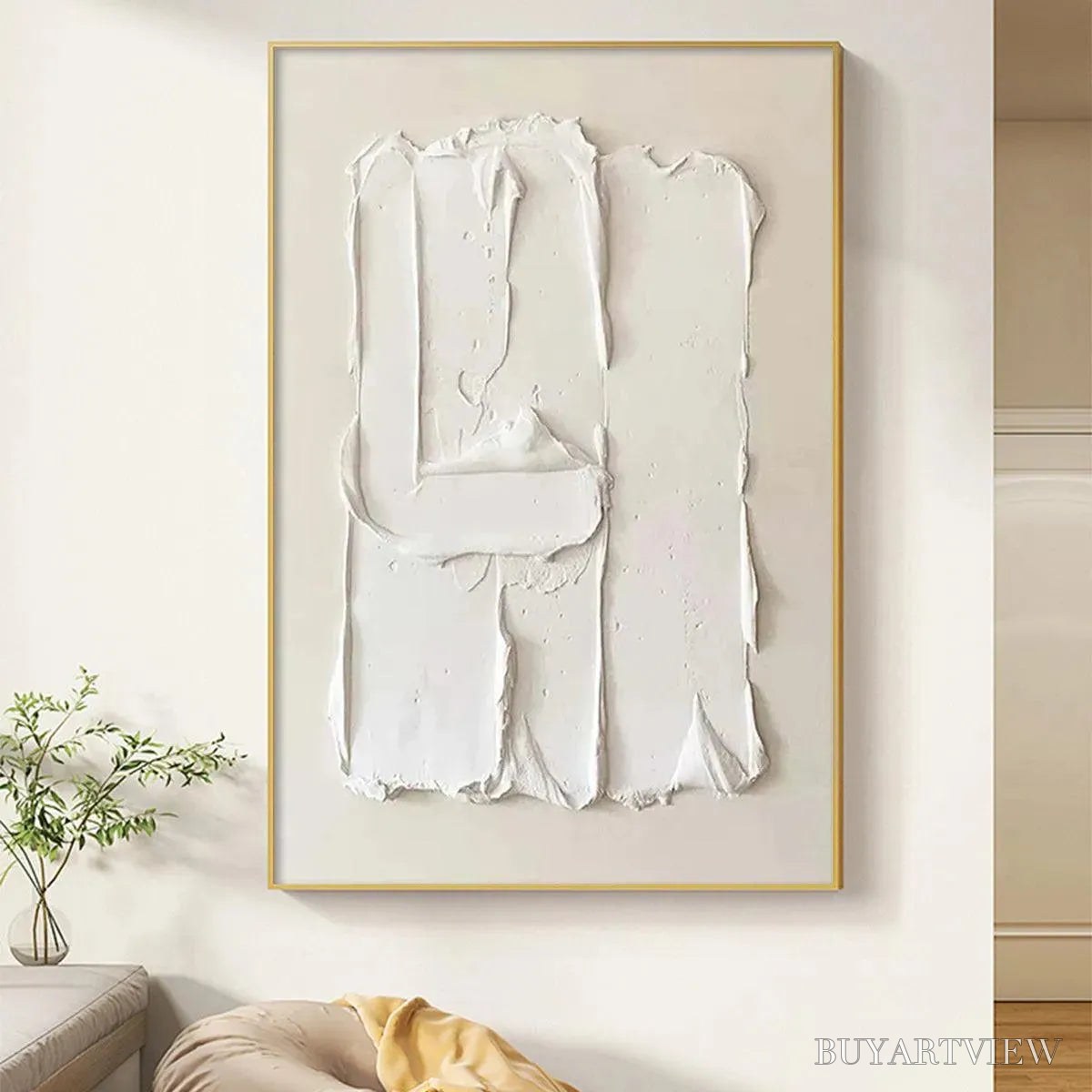 BUYARTVIEW White Textured Relief – Textured Abstract Painting in White - image 2