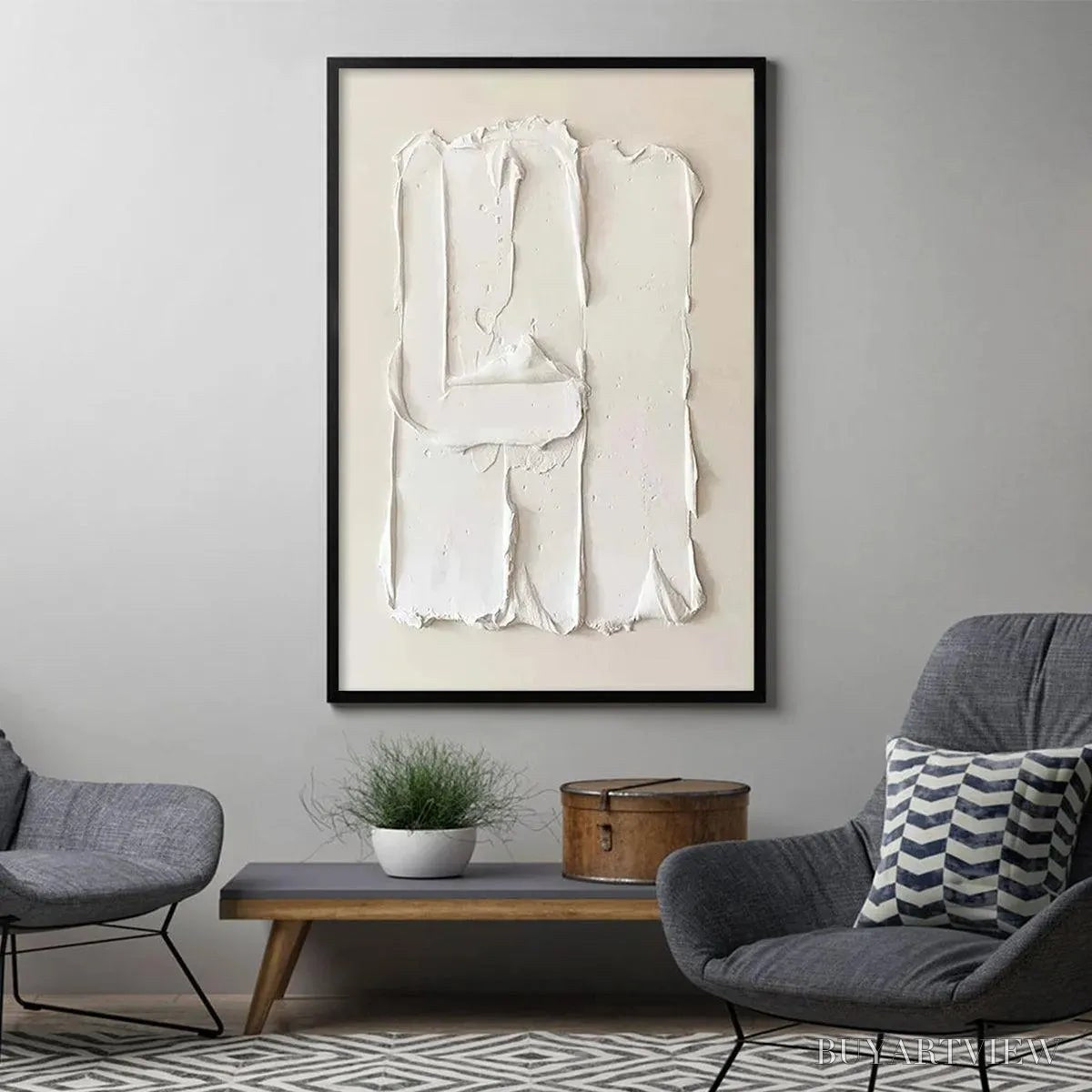 BUYARTVIEW White Textured Relief – Textured Abstract Painting in White - image 4