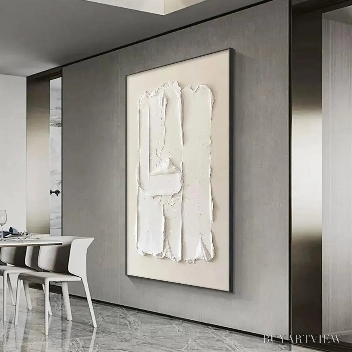 BUYARTVIEW White Textured Relief – Textured Abstract Painting in White - image 5