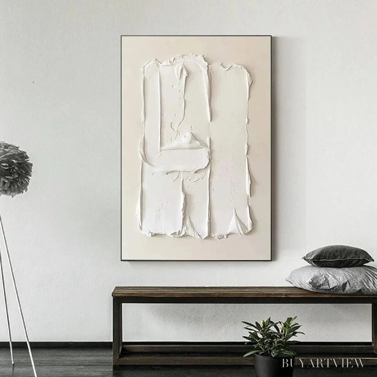 BUYARTVIEW White Textured Relief – Textured Abstract Painting in White - image 6
