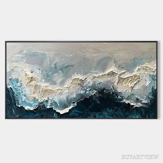 BUYARTVIEW Frozen Motion – Textured Abstract Waterscape Painting in Teal and White - image 1