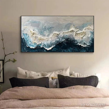 BUYARTVIEW Frozen Motion – Textured Abstract Waterscape Painting in Teal and White - image 2