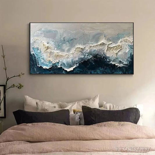BUYARTVIEW Frozen Motion – Textured Abstract Waterscape Painting in Teal and White - image 2