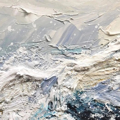 BUYARTVIEW Frozen Motion – Textured Abstract Waterscape Painting in Teal and White - image 3