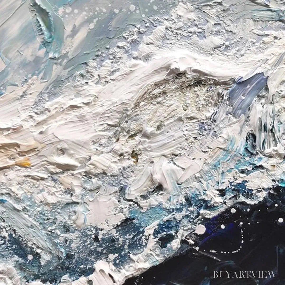 BUYARTVIEW Frozen Motion – Textured Abstract Waterscape Painting in Teal and White - image 5