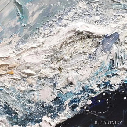 BUYARTVIEW Frozen Motion – Textured Abstract Waterscape Painting in Teal and White - image 5