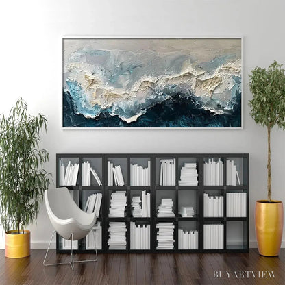 BUYARTVIEW Frozen Motion – Textured Abstract Waterscape Painting in Teal and White - image 6
