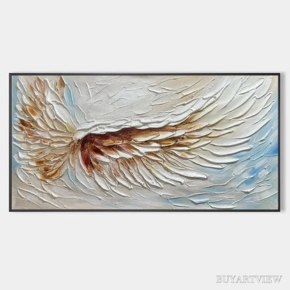BUYARTVIEW Angel Wings – Textured White and Gold Angel Wing Painting - image 1