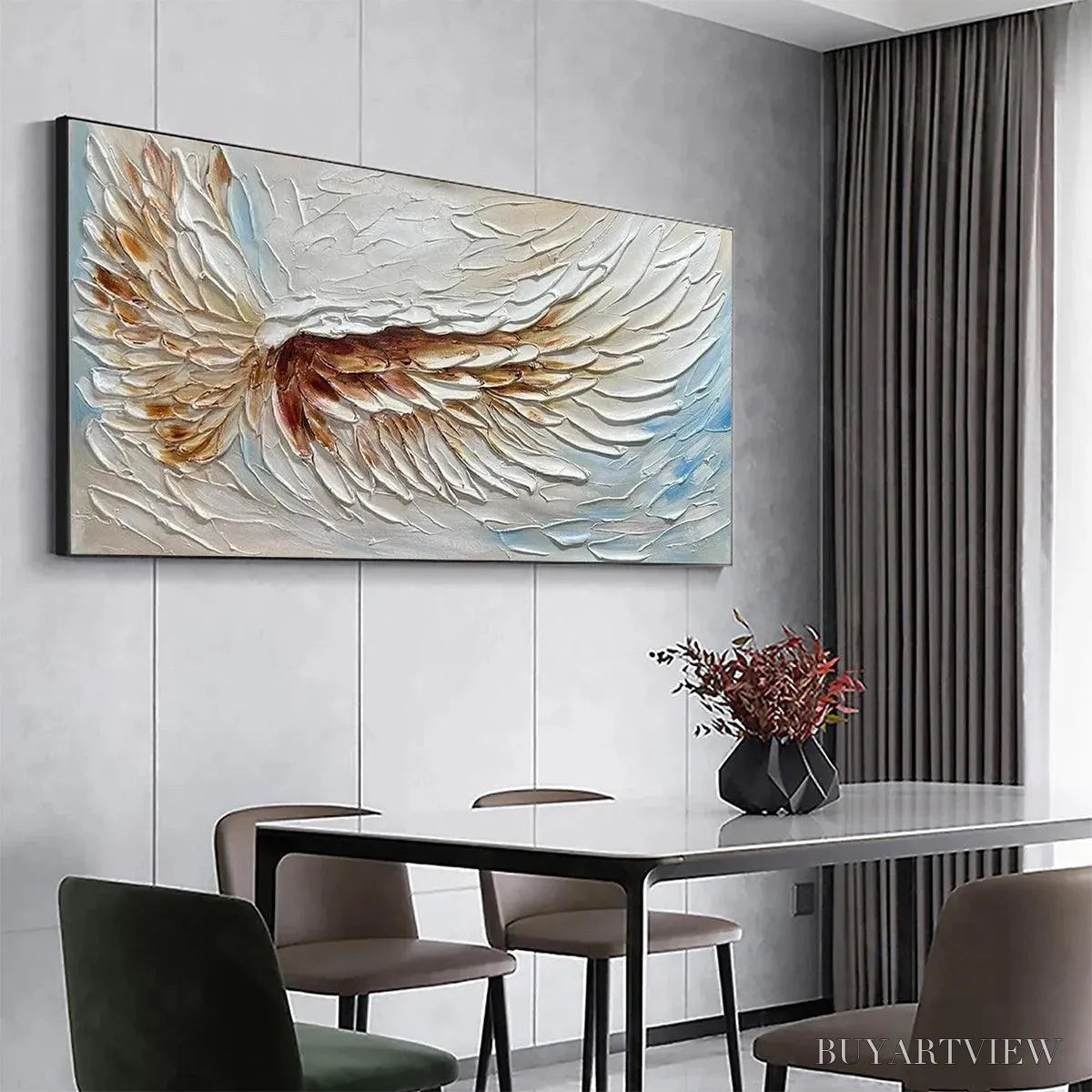 BUYARTVIEW Angel Wings – Textured White and Gold Angel Wing Painting - image 6
