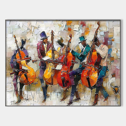 CELLOS IN HARMONY: Textured Musicians Oil Painting