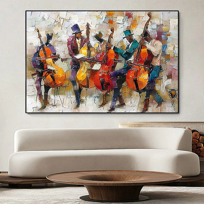 CELLOS IN HARMONY: Textured Musicians Oil Painting