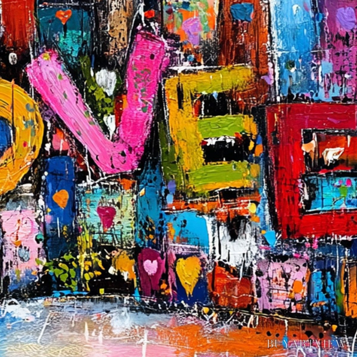 BUYARTVIEW Love Explosion – Colorful Abstract Graffiti Style Textured Painting - image 3
