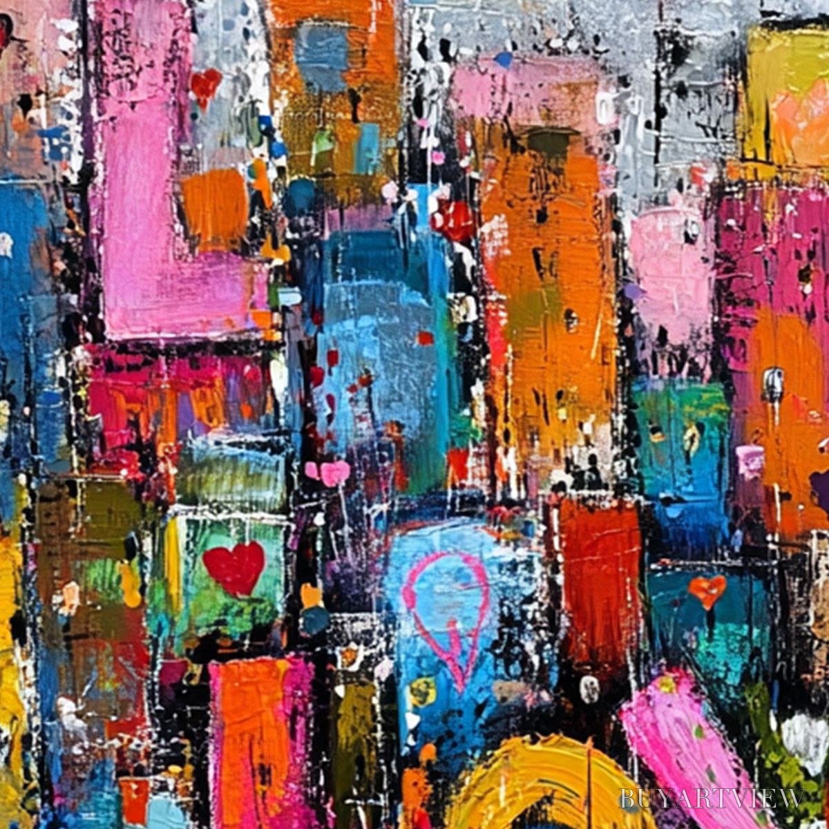 BUYARTVIEW Love Explosion – Colorful Abstract Graffiti Style Textured Painting - image 5