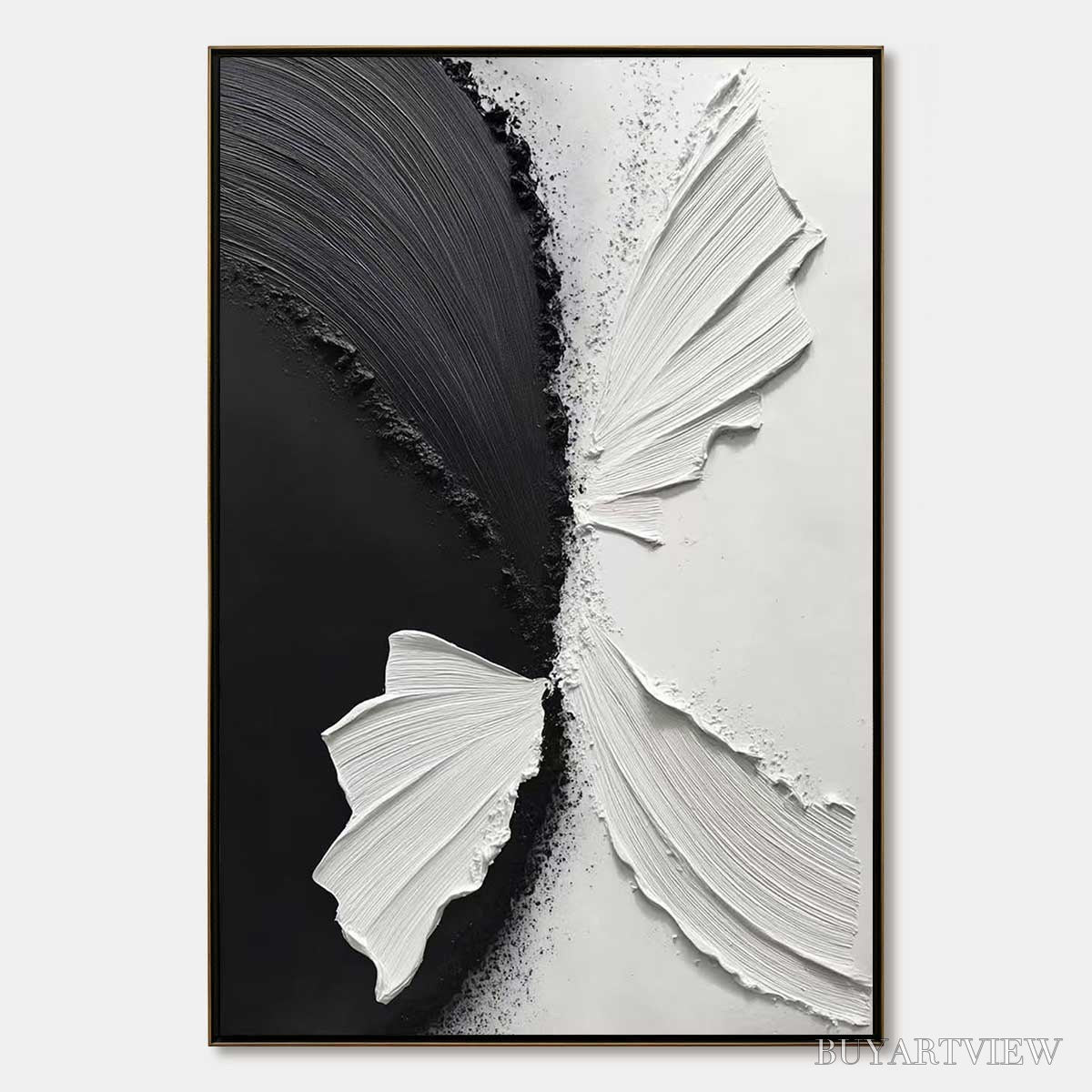 BUYARTVIEW Convergence – Textured Black and White Minimalist Impasto - image 1