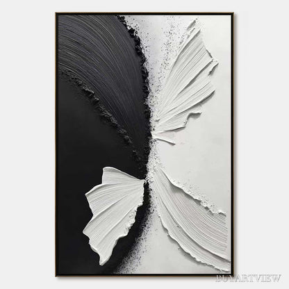 BUYARTVIEW Convergence – Textured Black and White Minimalist Impasto - image 1