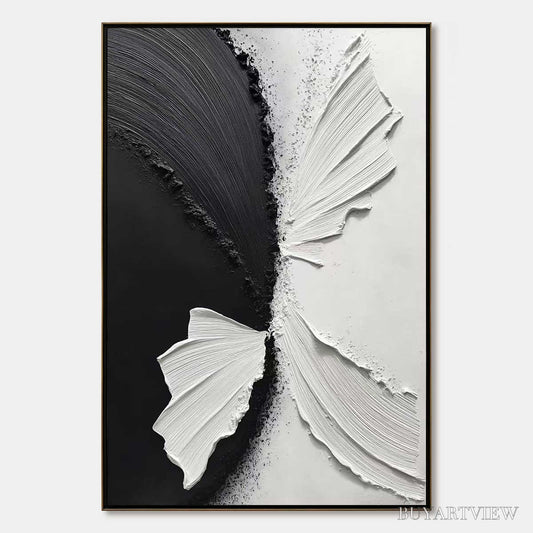 BUYARTVIEW Convergence – Textured Black and White Minimalist Impasto - image 1