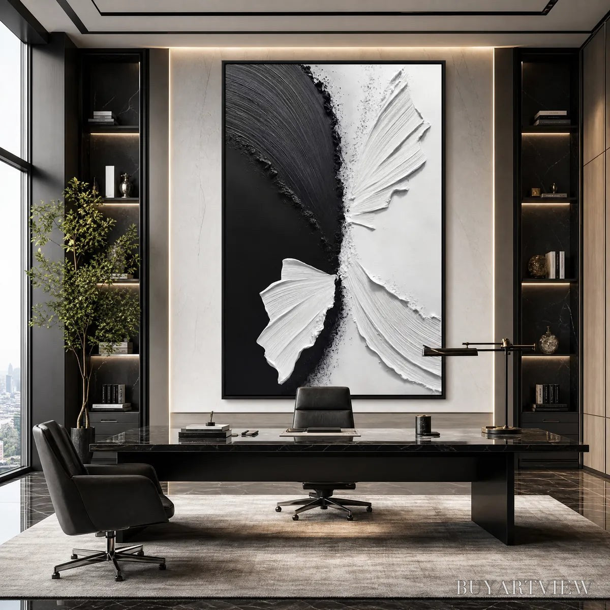 BUYARTVIEW Convergence – Textured Black and White Minimalist Impasto - image 2