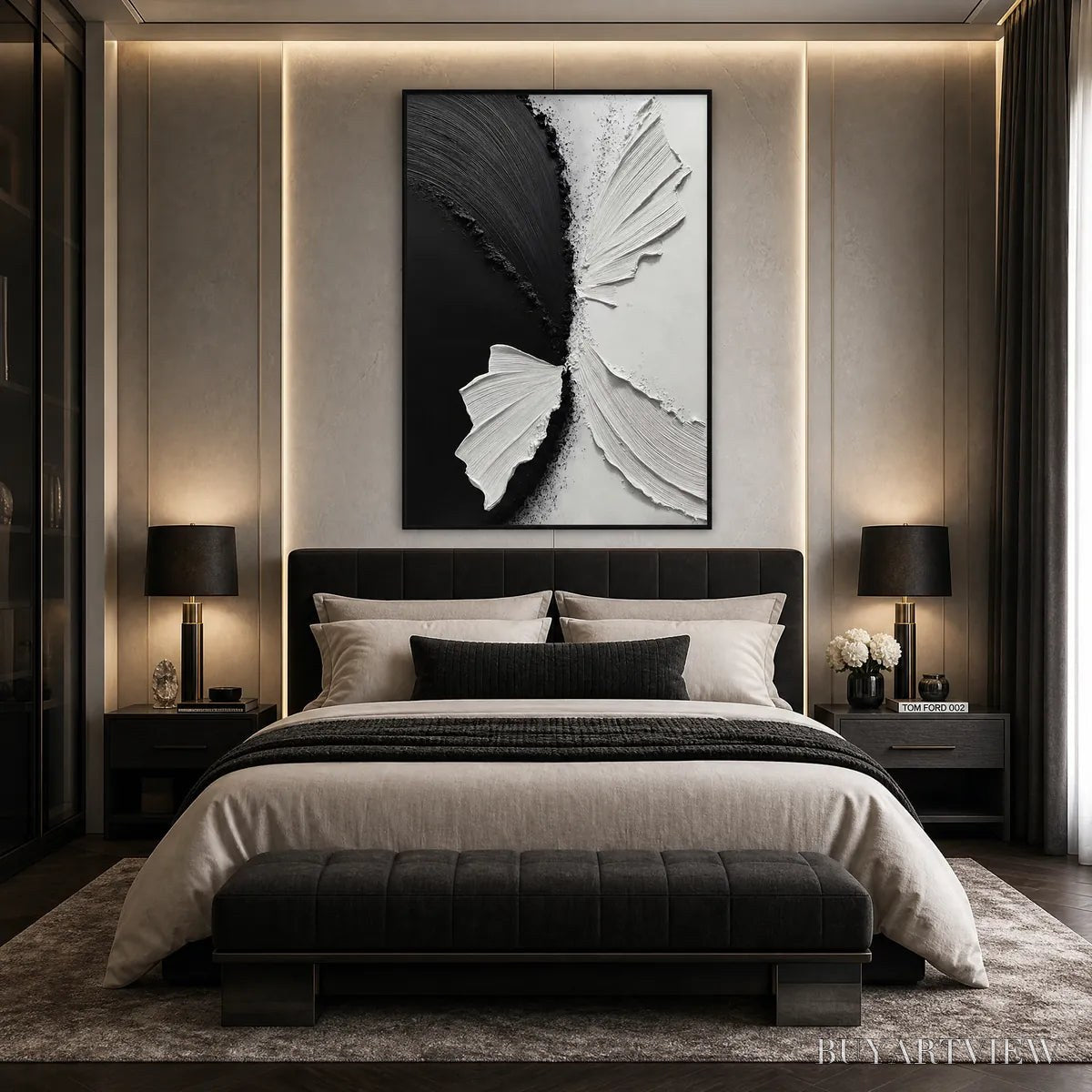 BUYARTVIEW Convergence – Textured Black and White Minimalist Impasto - image 4