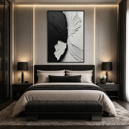 BUYARTVIEW Convergence – Textured Black and White Minimalist Impasto - image 4
