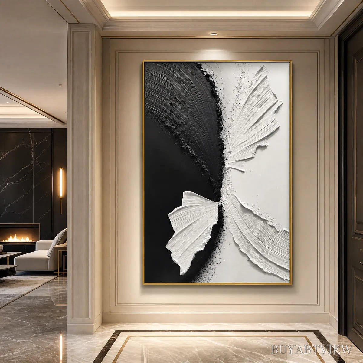 BUYARTVIEW Convergence – Textured Black and White Minimalist Impasto - image 5