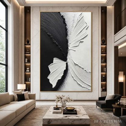 BUYARTVIEW Convergence – Textured Black and White Minimalist Impasto - image 6