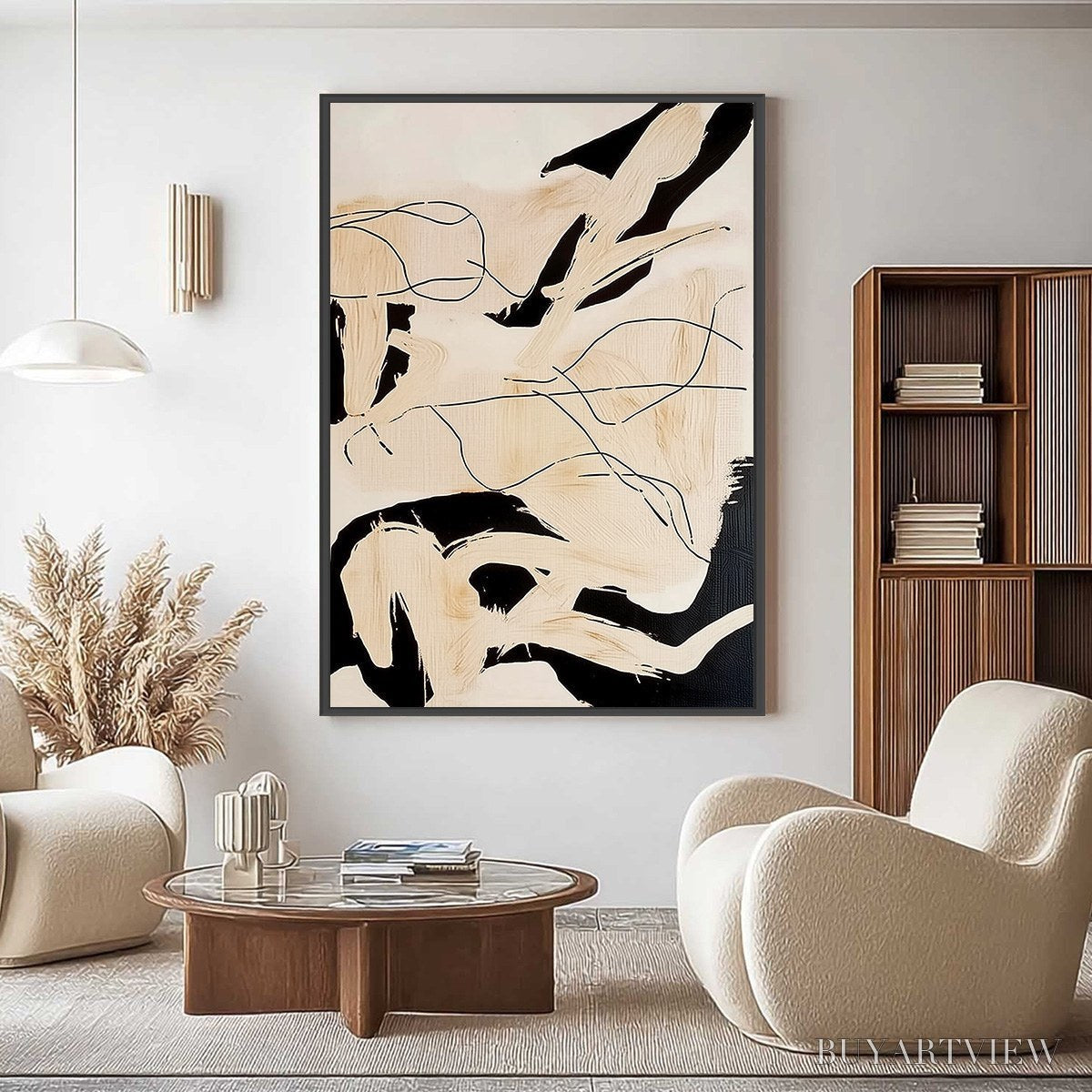 BUYARTVIEW Choreography | Black and Beige Abstract Oil Painting for Wall - image 2