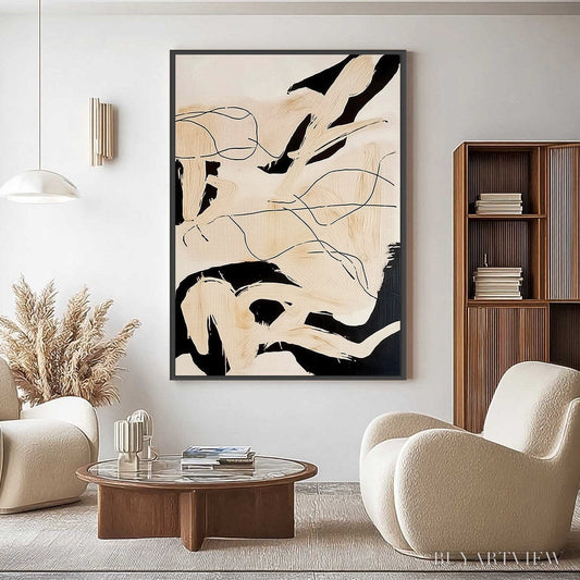 BUYARTVIEW Choreography | Black and Beige Abstract Oil Painting for Wall - image 2