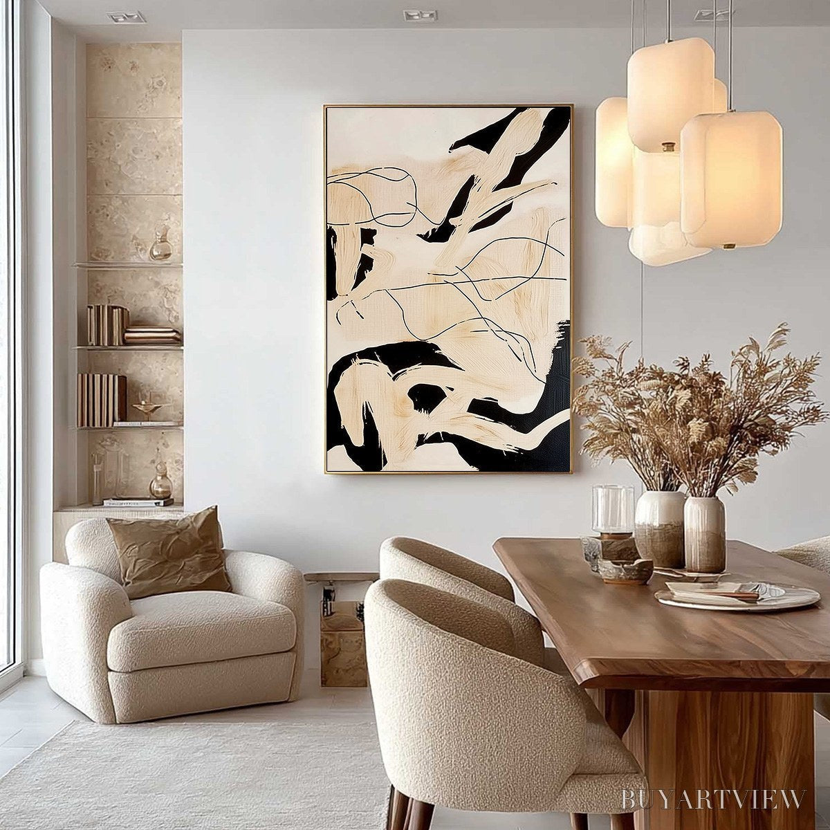 BUYARTVIEW Choreography | Black and Beige Abstract Oil Painting for Wall - image 4