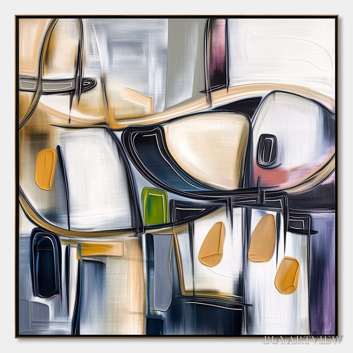 BUYARTVIEW Syncopation – Modern Abstract Square Painting with Textured Accents - image 1