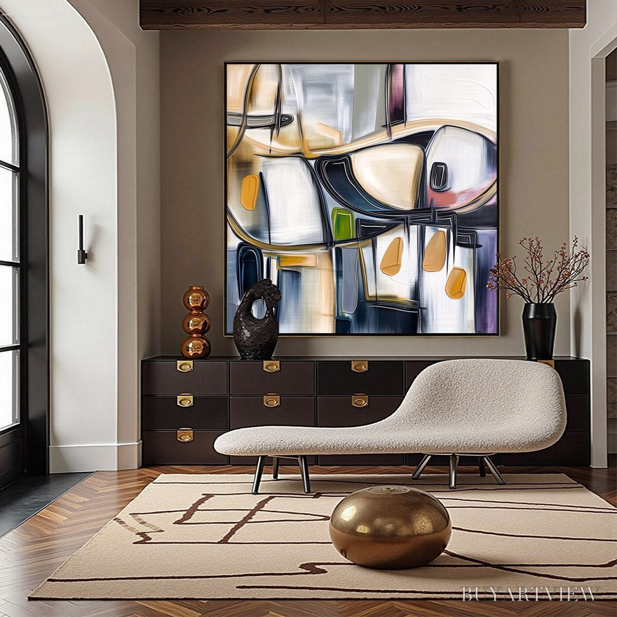 BUYARTVIEW Syncopation – Modern Abstract Square Painting with Textured Accents - image 4