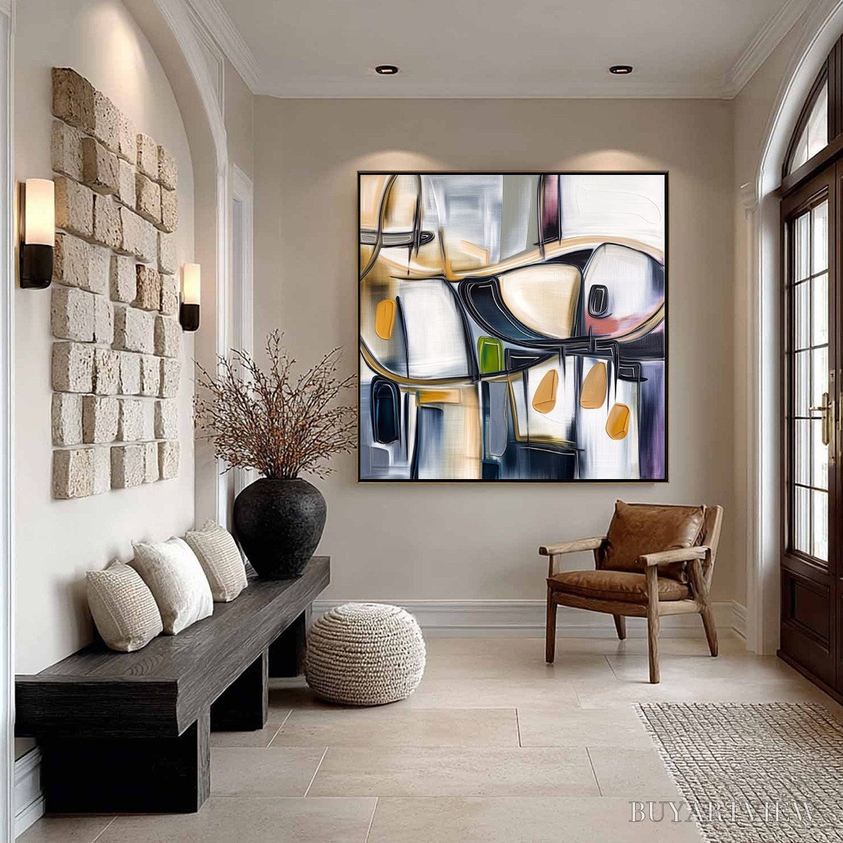 BUYARTVIEW Syncopation – Modern Abstract Square Painting with Textured Accents - image 6